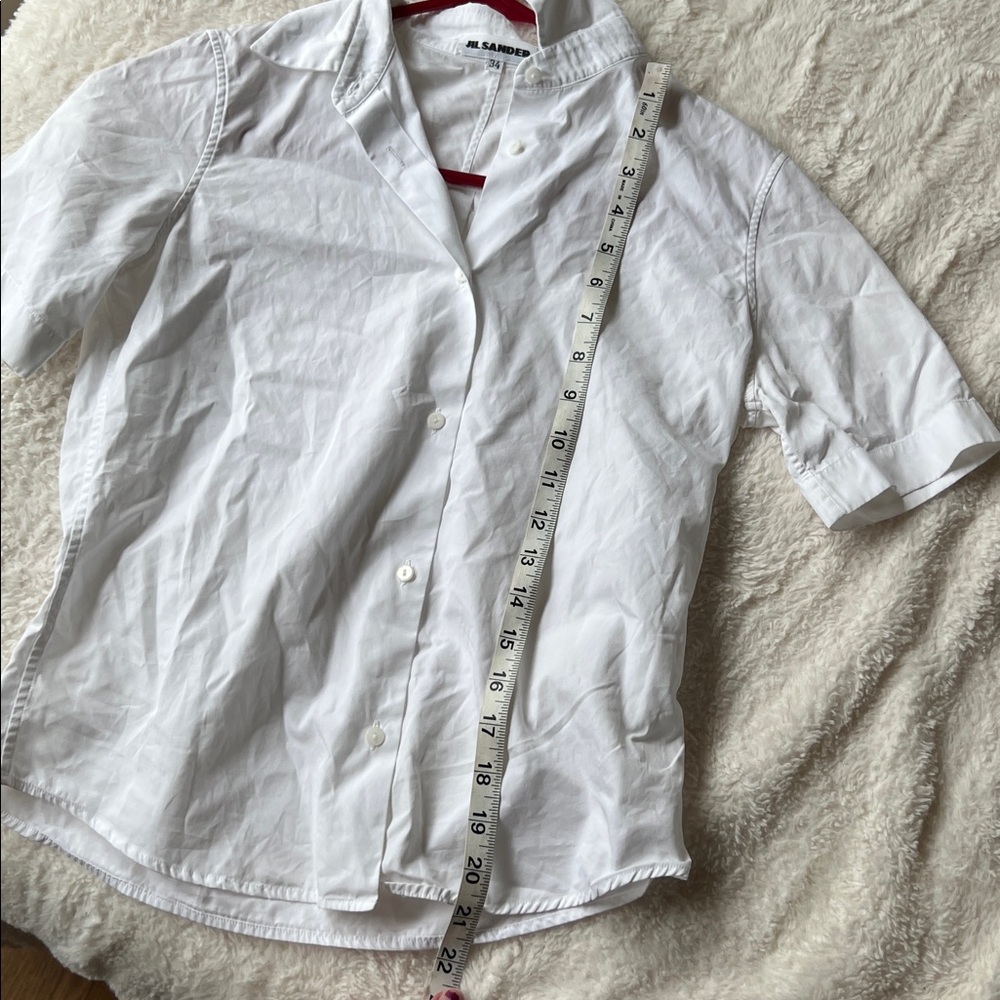 Jill Sander White Button Down Short Sleeve Blouse Size 34 Minimalist - Picture 4 of 5